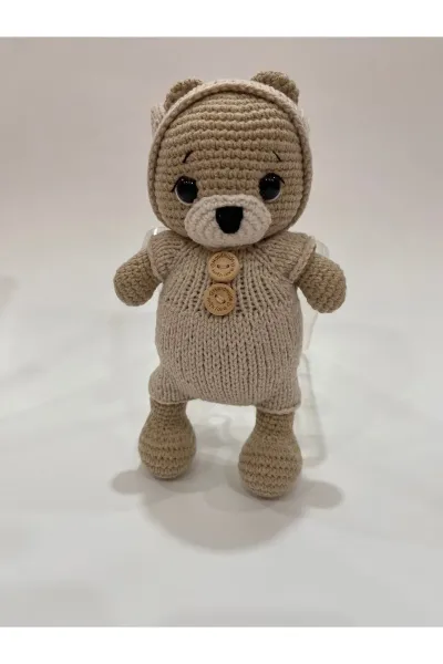 Amigurumi Kapşonlu Ayı Örgü Oyuncak 23 cm — Gri