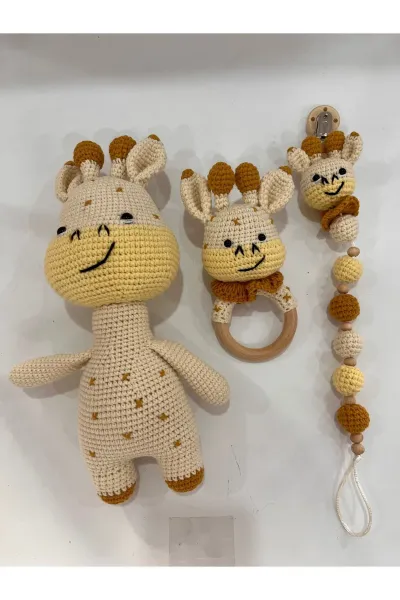 Amigurumi Zürafa Seti Çıngıraklı 3'lü — Sarı