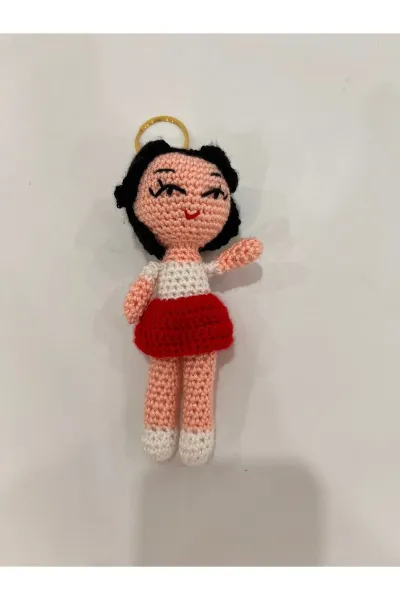 Amigurumi Kız Bebek Anahtarlık Kıvırcık Saçlı — Kırmızı