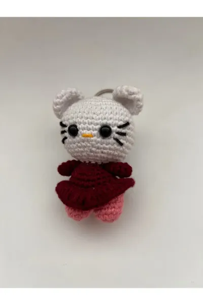 Amigurumi Kedi Anahtarlık Mini Figür — Kahverengi