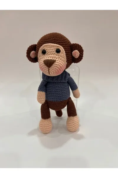 Amigurumi Momo Maymun Kazaklı Oyuncak 25 cm — Lacivert