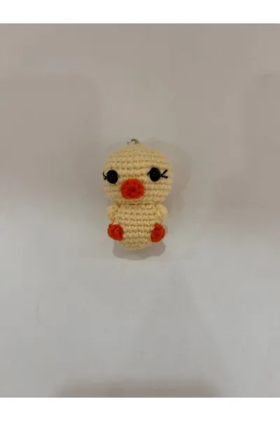 Amigurumi Ördek Anahtarlık Kirpikli — Açık Sarı