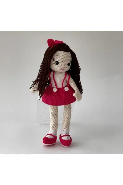 Amigurumi Örgü Bebek Pembe Etekli 30 cm — Pembe