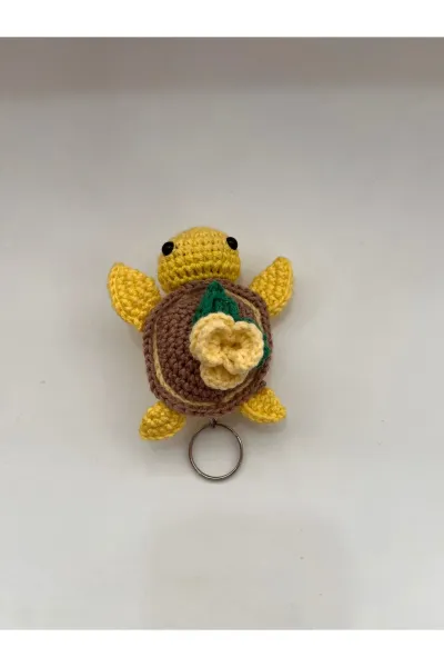 Amigurumi Kaplumbağa Anahtarlık Çiçek Motifli — Sarı