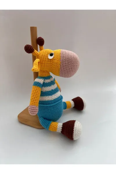 Amigurumi Zürafa Örgü Oyuncak Büyük Boy 34 cm — Mavi