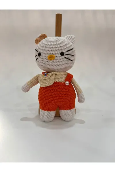 Amigurumi Kedi Örgü Oyuncak 24 cm — Turuncu
