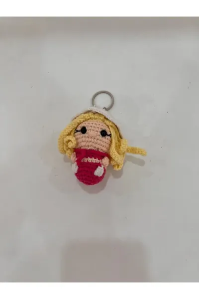 Amigurumi Prenses Bebek Anahtarlık 7,5 cm — Pembe