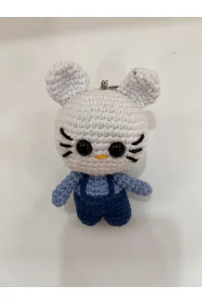 Amigurumi Kedi Anahtarlık Çanta Süsü — Lacivert