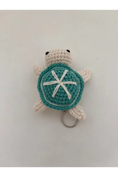 Amigurumi Kaplumbağa Anahtarlık Çiçek Motifli — Turkuaz