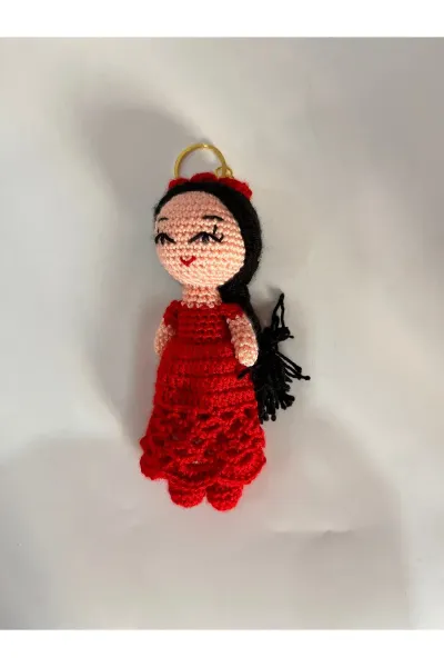 Amigurumi Prenses Anahtarlık Dantel Etekli — Kırmızı