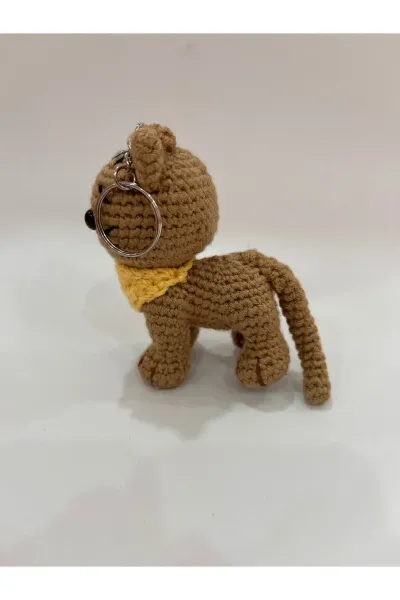 Amigurumi Kedi Anahtarlık Fularlı 10 cm — Yeşil