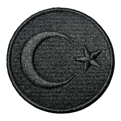 Siyah Renk Yuvarlak Türk Bayrağı Nakış Peç Patch
