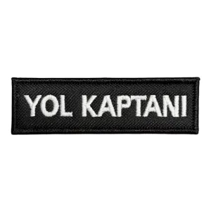 siyah zemin yol kaptani yazili nakis patch