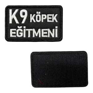 siyah zemin k9 kopek egitmeni nakis patch cirtli