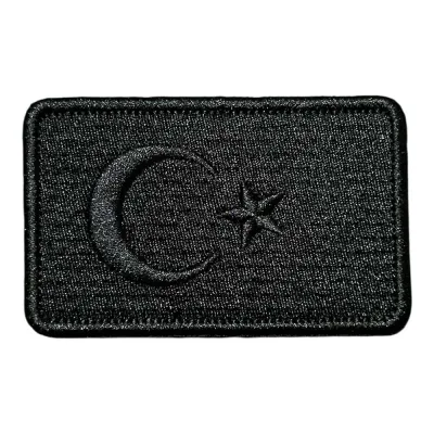 Siyah Renk Türk Bayrağı Nakış Peç Patch