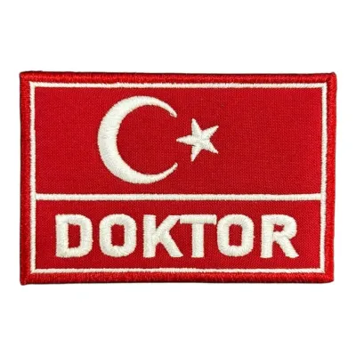 Kırmızı Türk Bayrağı Doktor Yazılı Nakış Peç