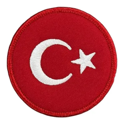 Kırmızı Renk Yuvarlak Türk Bayrağı Patch - 6 cm