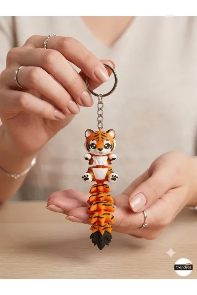 Eklemli Kaplan Figürlü Çanta Süsü Ve Anahtarlık - 3D Yazıcı Üretimi Dayanıklı PLA Plus (10 cm)