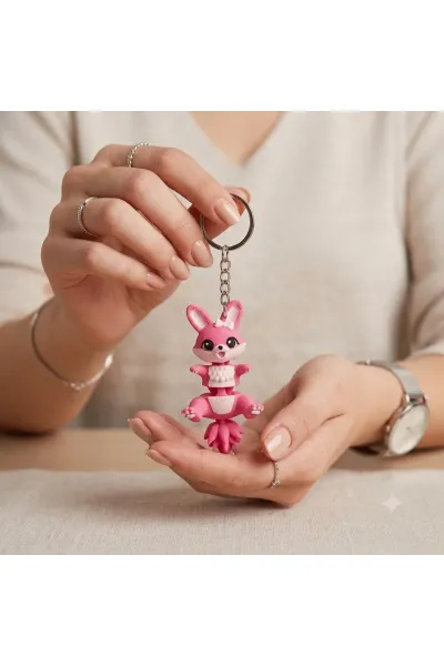 Eklemli Pembe Tavşan Figürlü Çanta Aksesuarı Ve Anahtarlık - Yüksek Kalite PLA+ Filament (7 cm)