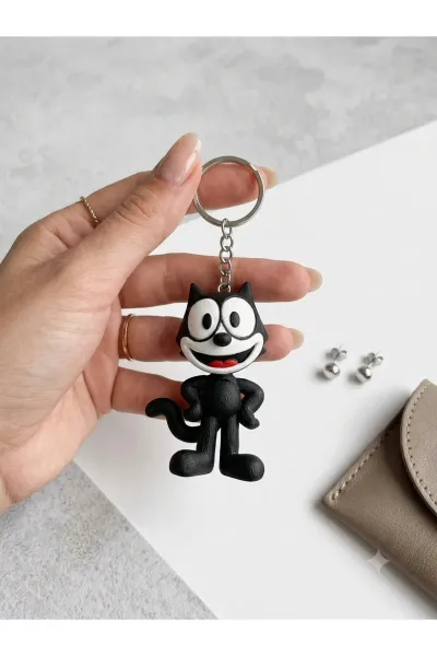 Felix The Cat Siyah Kedi Anahtarlık Ve Çanta Süsü - 7 cm Çanta Charm'ı