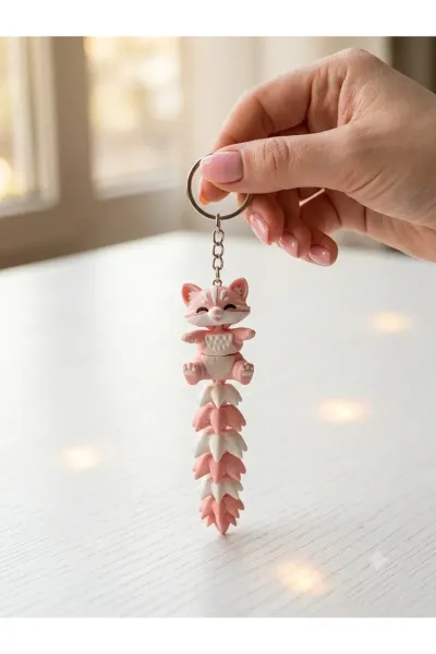 Sevimli Kedi Kuyruklu Anahtarlık & Çanta Charm – 10 cm – PLA Plus 3D Baskı