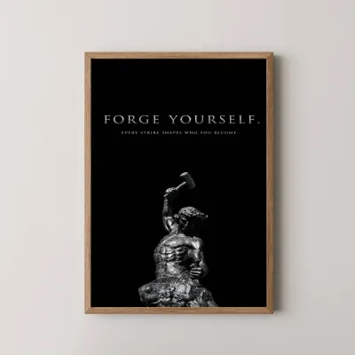 Forge Yourself Motivasyon Tablosu Tek Parça Masif Ahşap Çerçeveli - Natürel Çerçeve