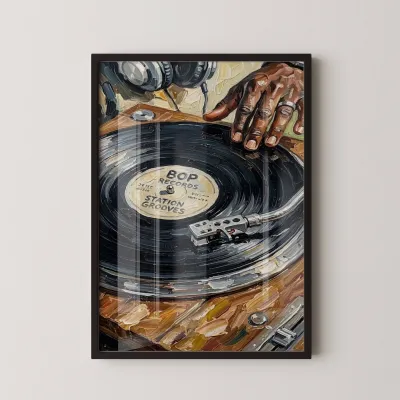 Plak Çalan DJ Elleri Çerçeveli Tablo - Siyah Çerçeve