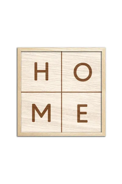 HOME Ahşap Tablo, Oturma Odası Duvar Dekorasyonu — Bej