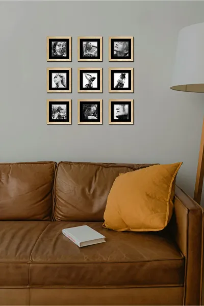 Doğal ahşap, Sök-tak, Paspartulu, 11.5 cm x 11.5 cm. Kare Fotoğraf Çerçevesi - 9'lu paket