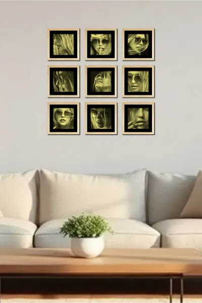 Doğal ahşap, Sök-tak, Paspartulu, 15 cm x 15 cm. Kare Fotoğraf Çerçevesi - 9'lu paket