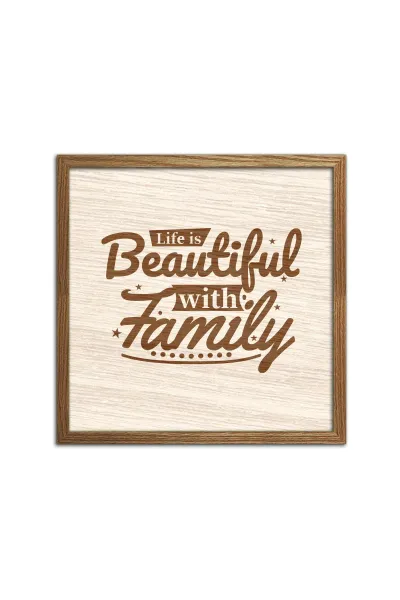 Life is Beautiful with Family - Hayat Aile ile Güzeldir, Ahşap Ofis, Oturma Odası, Duvar Dekorasyonu — Kahverengi