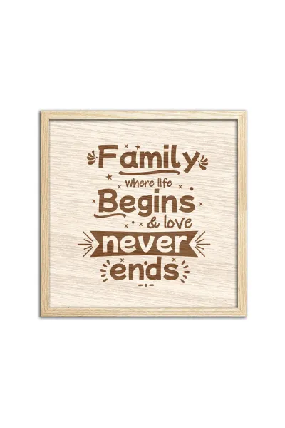 Family Where Life Begins & Love Never Ends Ahşap Oturma Odası, Ofis Duvar Dekorasyonu — Natural