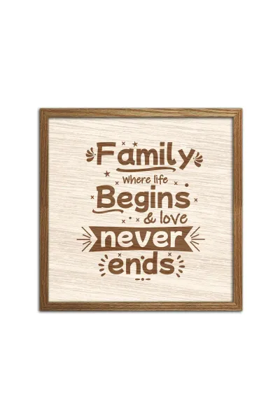 Family Where Life Begins & Love Never Ends Ahşap Oturma Odası, Ofis Duvar Dekorasyonu — Ceviz
