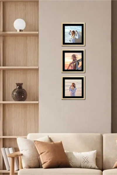 Doğal ahşap, Sök-tak, Paspartulu, 19 cm x 19 cm. Kare Fotoğraf Çerçevesi - 3'lü paket