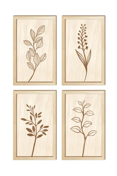 Dekoratif, Çiçek, Yaprak Desenli Oturma Odası, Mutfak, Ofis, Banyo Ahşap Duvar Dekorasyonu — Natural