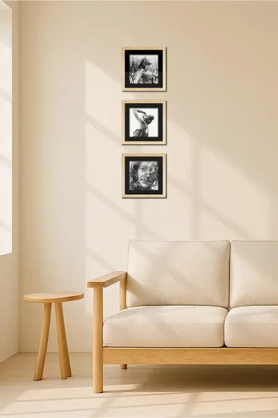 Doğal ahşap, Sök-tak, Paspartulu, 15 cm x 15 cm. Kare Fotoğraf Çerçevesi - 3'lü paket