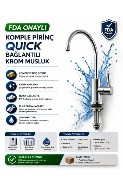 Krom lüks su arıtma musluğu tüm arıtma cihazları ile uyumlu lm-54