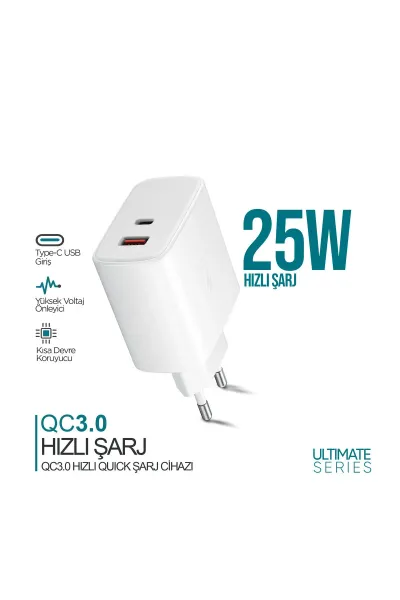 Ultimate UPD4325 27W PD Çift Çıkışlı Hızlı Şarj Adaptörü