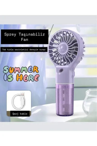 El Tipi Sulu Buharlı Fan Şarjlı Vantilatör Mini Masaüstü El Fan Taşınabilir 4 Kademeli Usb Pervane — Mor