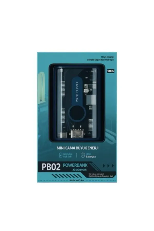 PB02 20.000mAh Power Bank Uzun Ömürlü Yüksek Kapasiteli Pil