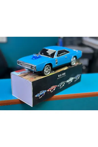 1968 Model Taşınabilir Klasik Araba Kablosuz Bluetooth Hoparlör Speaker 10 Watt Fm Radyo SD Kart USB — Mavi