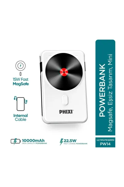Force PW14 10000mAh 22.5W Kendinden Kablolu MagSafe Powerbank - Kablosuz Mini Şarj Cihazı - 1