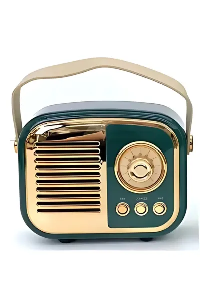 Nostaljik Retro Radio Parlak Kaplama Bluetooth Bağlantılı Hoparlör — Yeşil