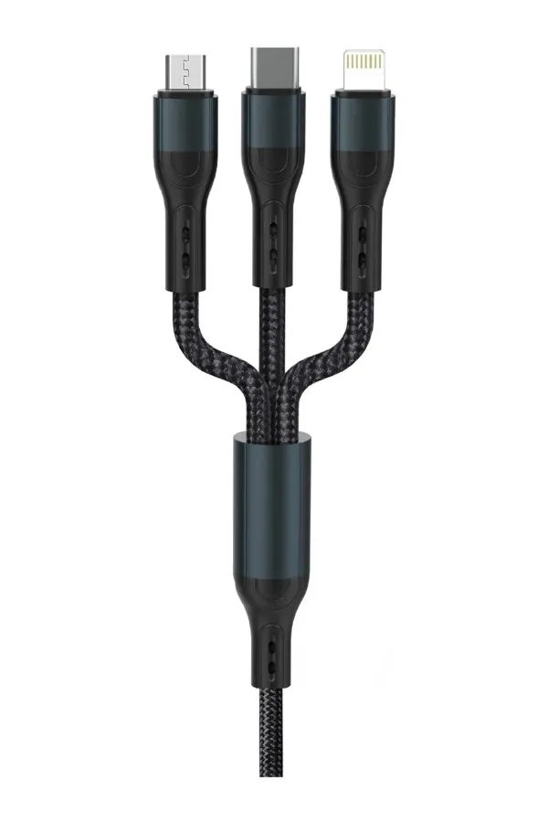 Force CB631 Örgü 3 in 1 Mikro / Lightning / Type-C Data Şarj Kablosu