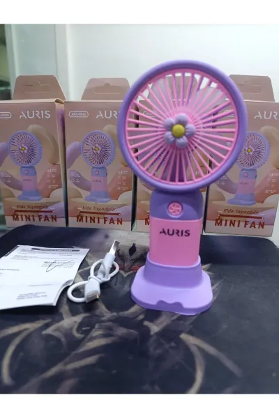Taşınabilir Fan Soğutucu Mini Vantilatör Klima Güçlü Serinletici Şarjlı Masa Üstü Sessiz Standlı — Mor