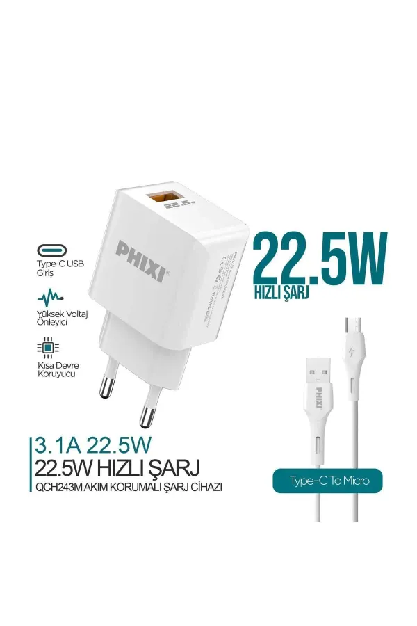 QCH243M FORCE AKIM KORUMALI 3.0A MİCRO USB KABLOLU ŞARJ CİHAZI