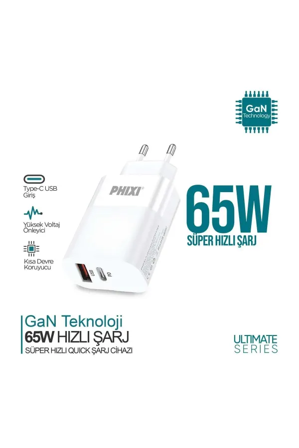 ULTİMATE UPD4165 65W PD ÇİFT ÇIKIŞLI HIZLI ŞARJ ADAPTÖR