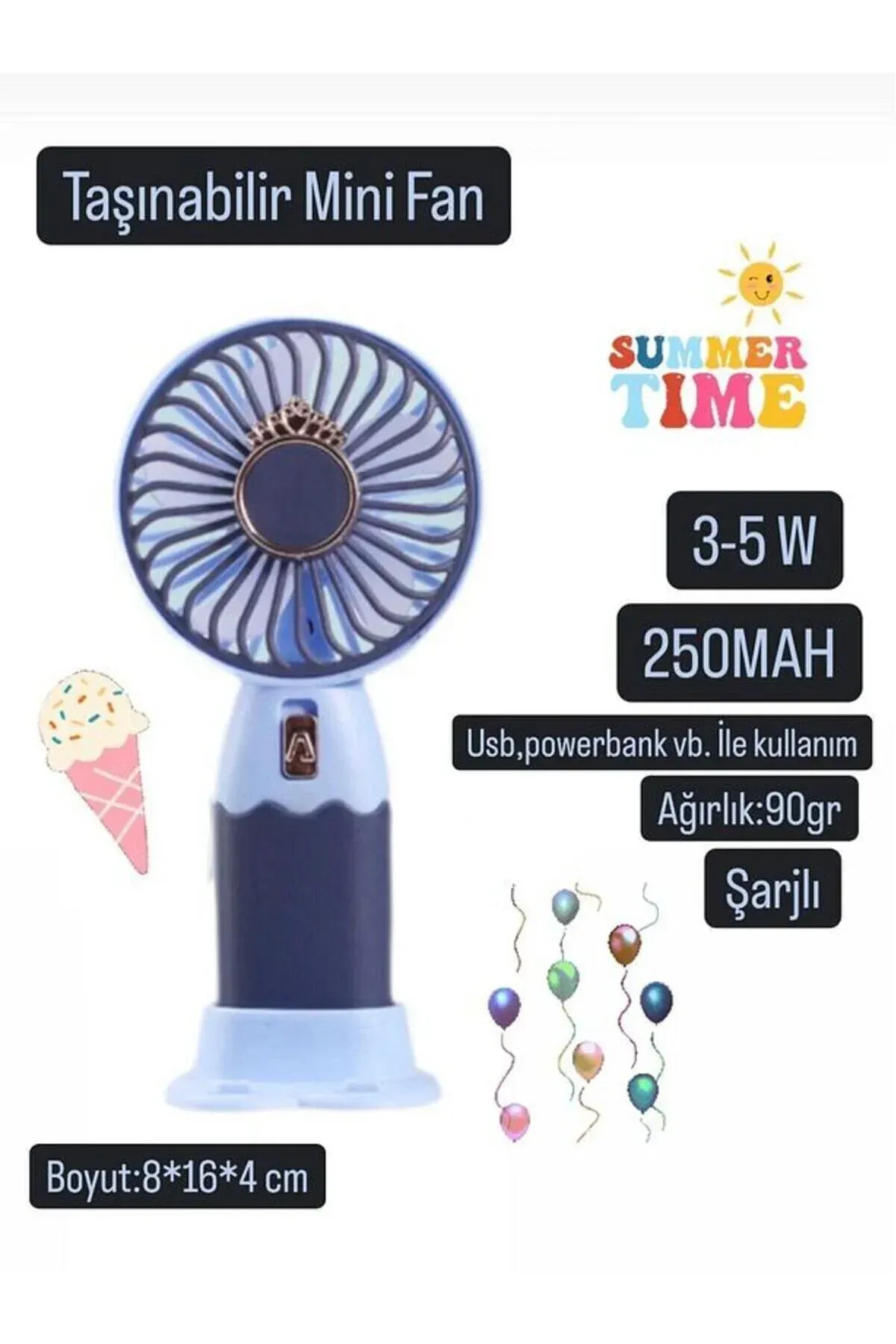 Taşınabilir Fan Soğutucu Mini Vantilatör Klima Güçlü Serinletici Şarjlı Masa Üstü Sessiz Standlı — Lacivert