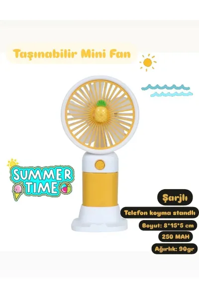 Taşınabilir Fan Soğutucu Mini Vantilatör Klima Güçlü Serinletici Şarjlı Masa Üstü Sessiz Standlı — Sarı