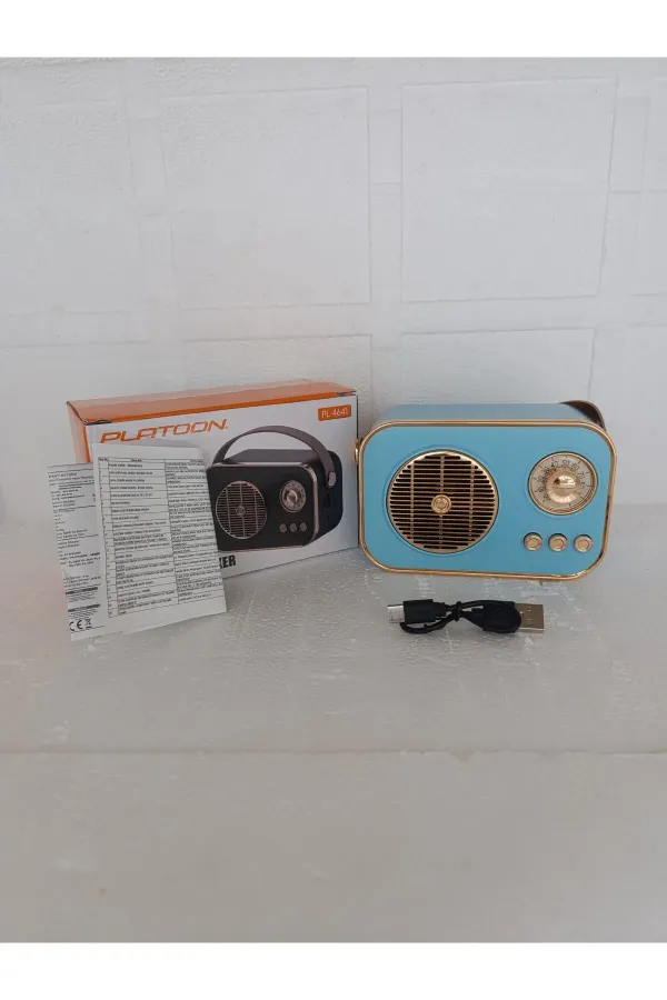 Nostaljik Retro Radio Parlak Kaplama Bluetooth Bağlantılı Hoparlör — Mavi
